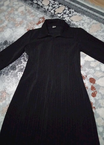 Düz Siyah Midi  Elbise - Görsel 3