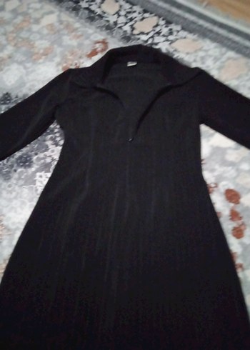 Düz Siyah Midi  Elbise - Görsel 4