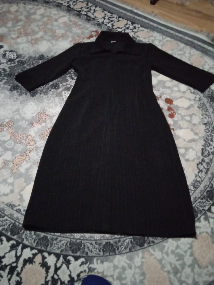 Düz Siyah Midi  Elbise - Görsel 2