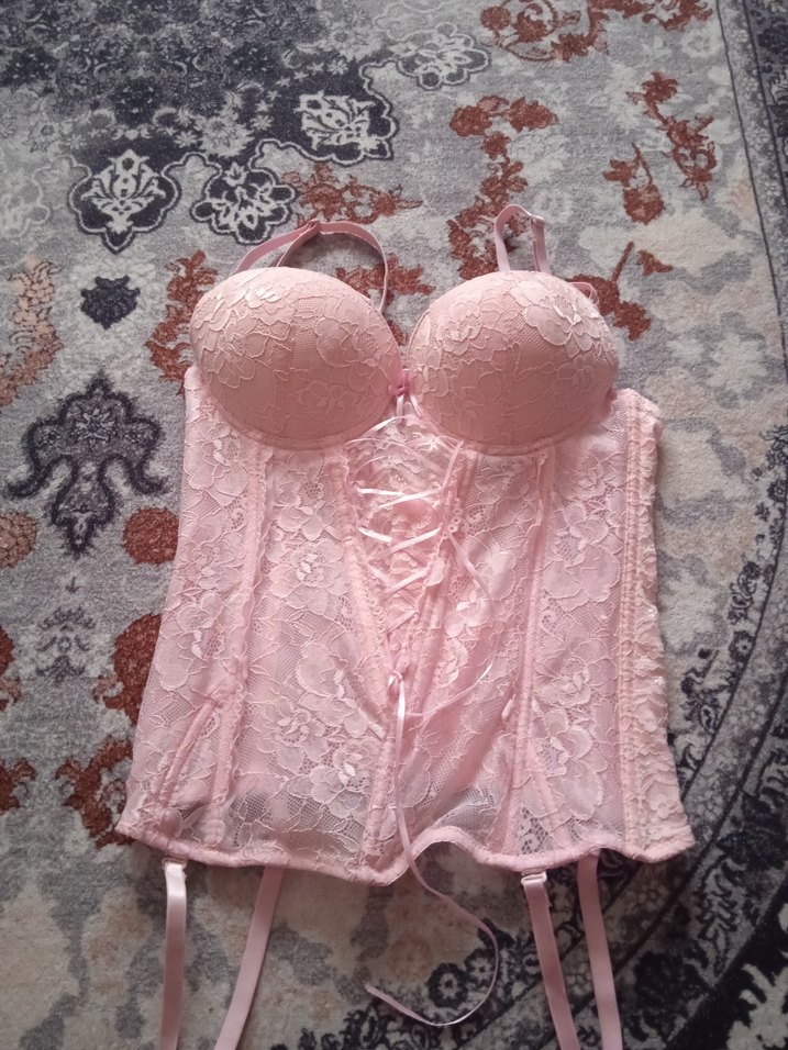 Pembe Midi Dantelli Gotik Sütyen - Görsel 5