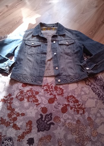 Gri Kadın Denim Ceket Düğmeli Normal Boy