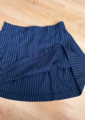 H&M Lacivert Çizgili Pileli Mini Etek