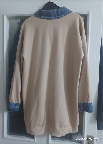 m Beden camel Renk Bej Denim Detaylı Uzun Kollu Kadın sweat