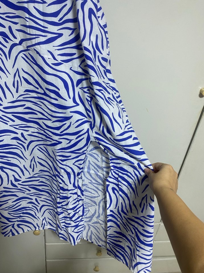 Mavi Zebra Desenli Uzun Elbise - Görsel 2