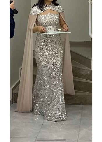 İşlemeli Drapeli Uzun Straplez Abiye Elbise - Görsel 2