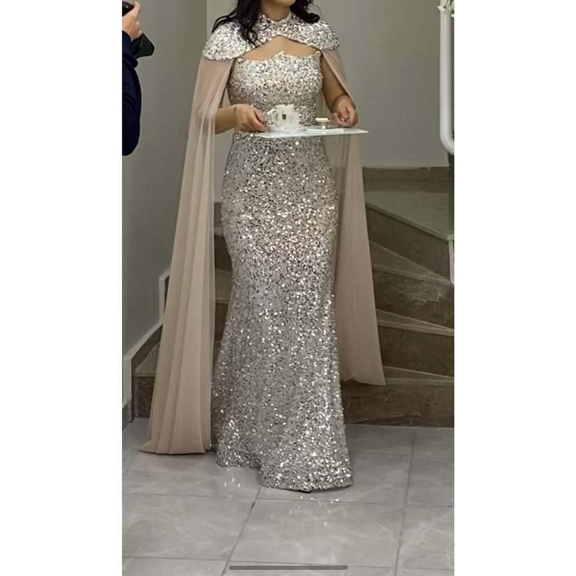 İşlemeli Drapeli Uzun Straplez Abiye Elbise - Görsel 2