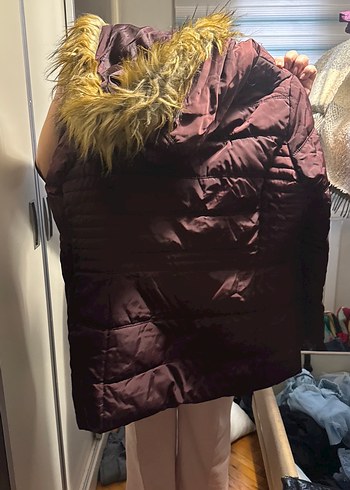 Düğmeli Koyu Kahverengi bordo mont - Görsel 3