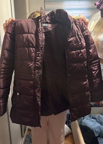 Düğmeli Koyu Kahverengi bordo mont - Görsel 2