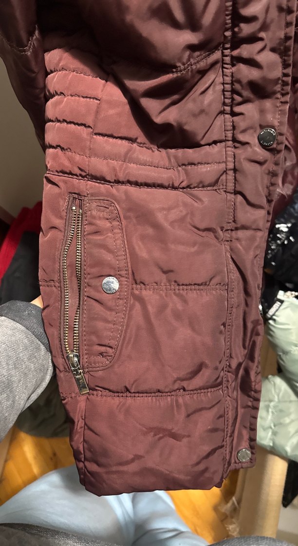 Düğmeli Koyu Kahverengi bordo mont - Görsel 4