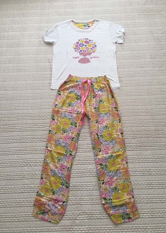 Bayan Poplin Pijama Takımı Kısa Kol S Beden - Görsel 3