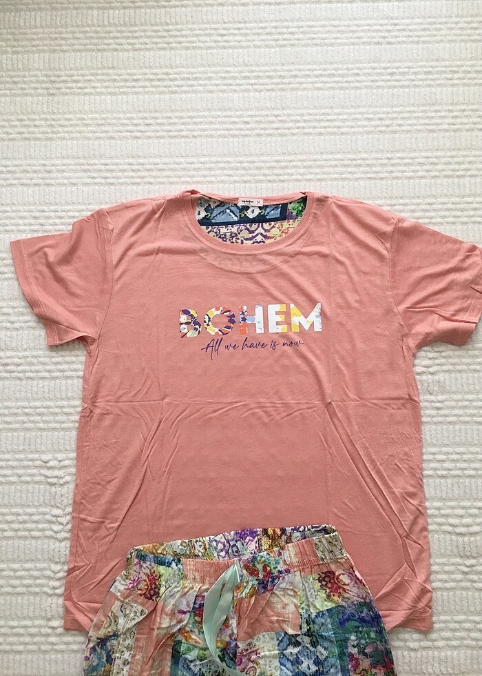 Bayan Poplin Pijama Takımı Kısa Kol M Beden - Görsel 3