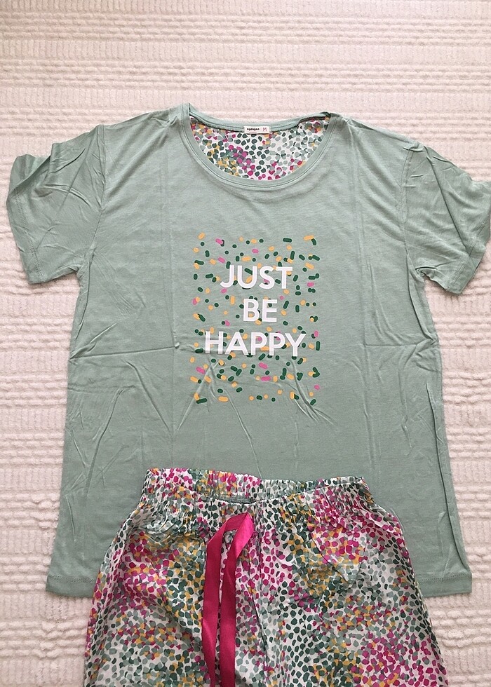 Bayan Poplin Pijama Takımı Kısa Kol M Beden - Görsel 3