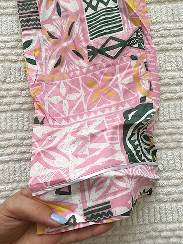 Bayan Poplin Pijama Takımı Kısa Kol M Beden - Görsel 5