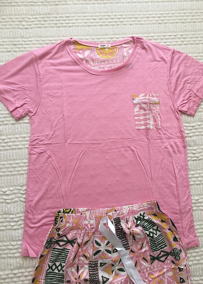 Bayan Poplin Pijama Takımı Kısa Kol M Beden - Görsel 3