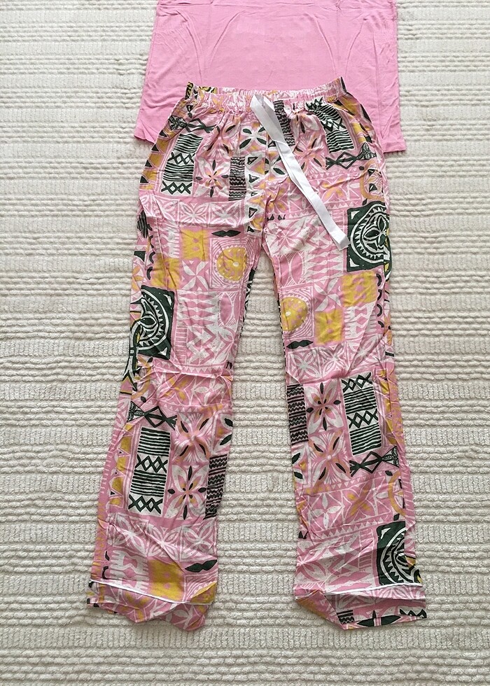 Bayan Poplin Pijama Takımı Kısa Kol M Beden - Görsel 4