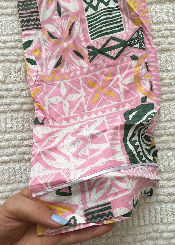 Bayan Poplin Pijama Takımı Kısa Kol M Beden - Görsel 5