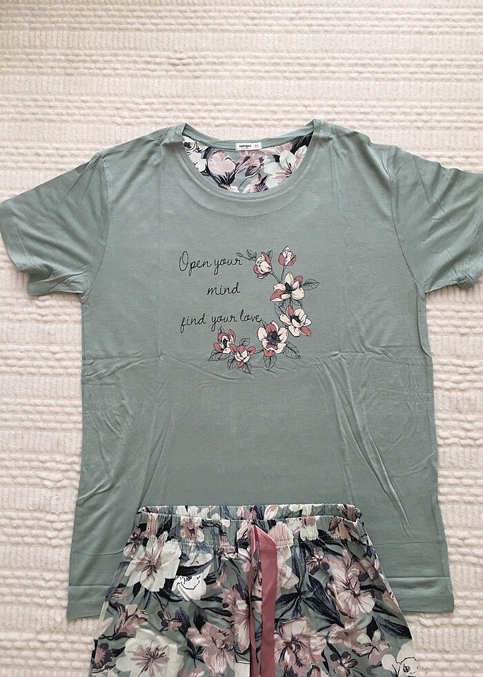 Bayan Poplin Pijama Takımı Kısa Kol M Beden - Görsel 3