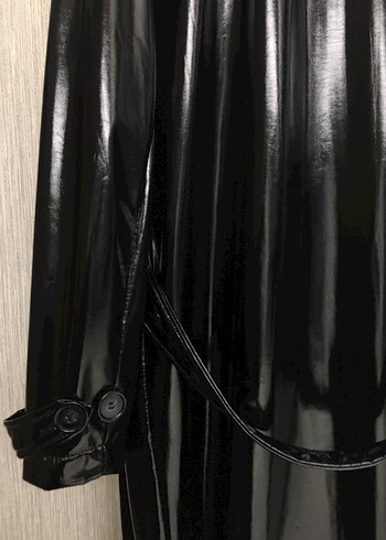 Siyah Rugan Deri Trençkot Kadın - Görsel 8