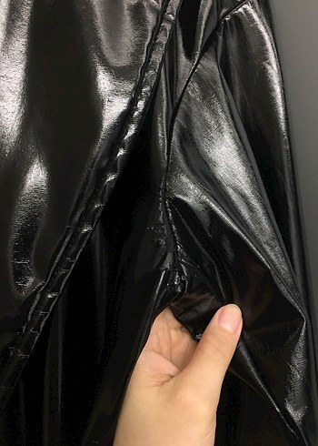 Siyah Rugan Deri Trençkot Kadın - Görsel 6