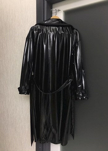 Siyah Rugan Deri Trençkot Kadın - Görsel 7