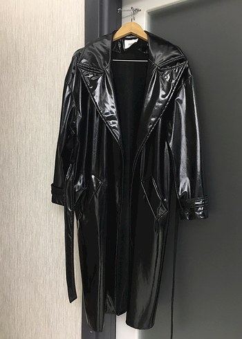 Siyah Rugan Deri Trençkot Kadın - Görsel 2