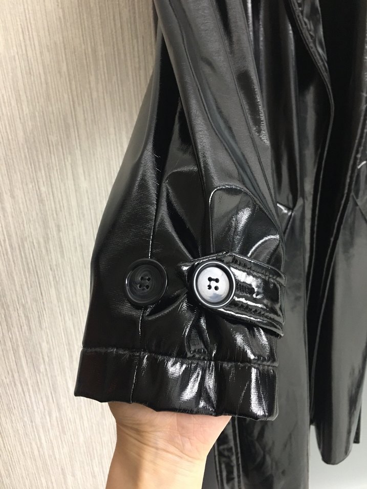 Siyah Rugan Deri Trençkot Kadın - Görsel 4