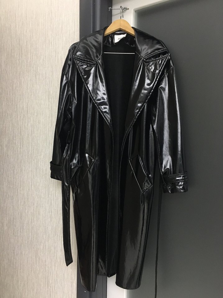 Siyah Rugan Deri Trençkot Kadın - Görsel 2