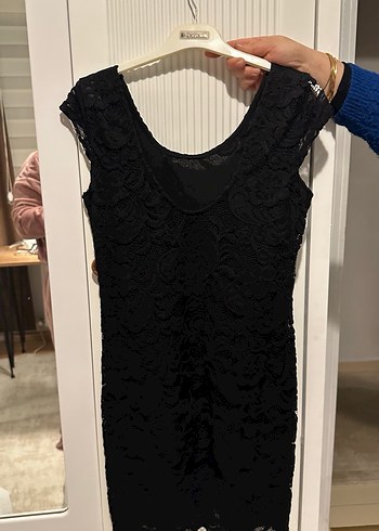 Dantel Detaylı Siyah Midi Elbise HM - Görsel 2