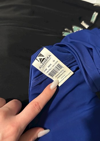 Kadın Mavi Siyah Uzun Drapeli Straplez Elbise - Görsel 10