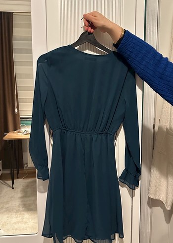 Turkuaz V Yaka Uzun Abiye Elbise - Görsel 2