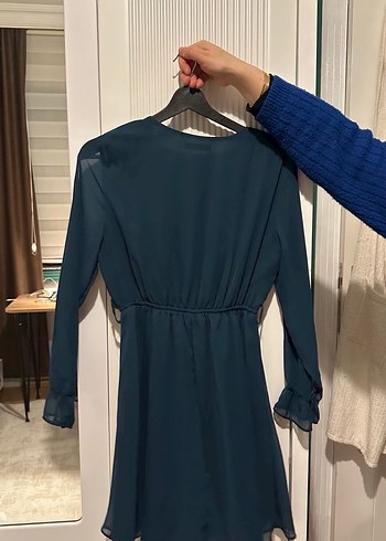 Turkuaz V Yaka Uzun Abiye Elbise - Görsel 4