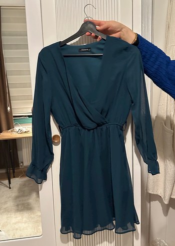 Turkuaz V Yaka Uzun Abiye Elbise - Görsel 6