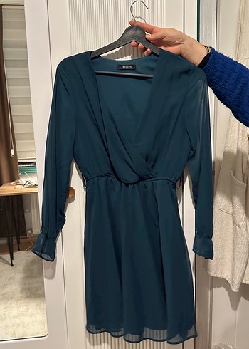 Turkuaz V Yaka Uzun Abiye Elbise - Görsel 5