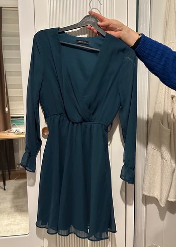 Turkuaz V Yaka Uzun Abiye Elbise - Görsel 3