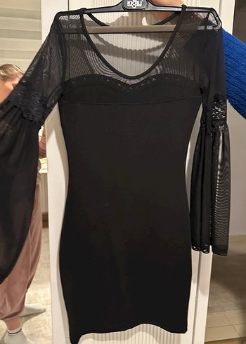 Dantelli Siyah Uzun Kollu Midi Elbise - Görsel 2