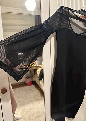 Dantelli Siyah Uzun Kollu Midi Elbise - Görsel 3