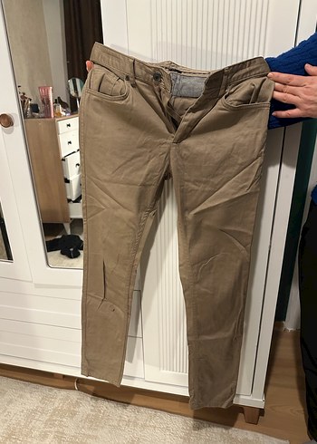 Erkek Bej Keten Kemerli Normal Paça Pantolon ZARA - Görsel 2