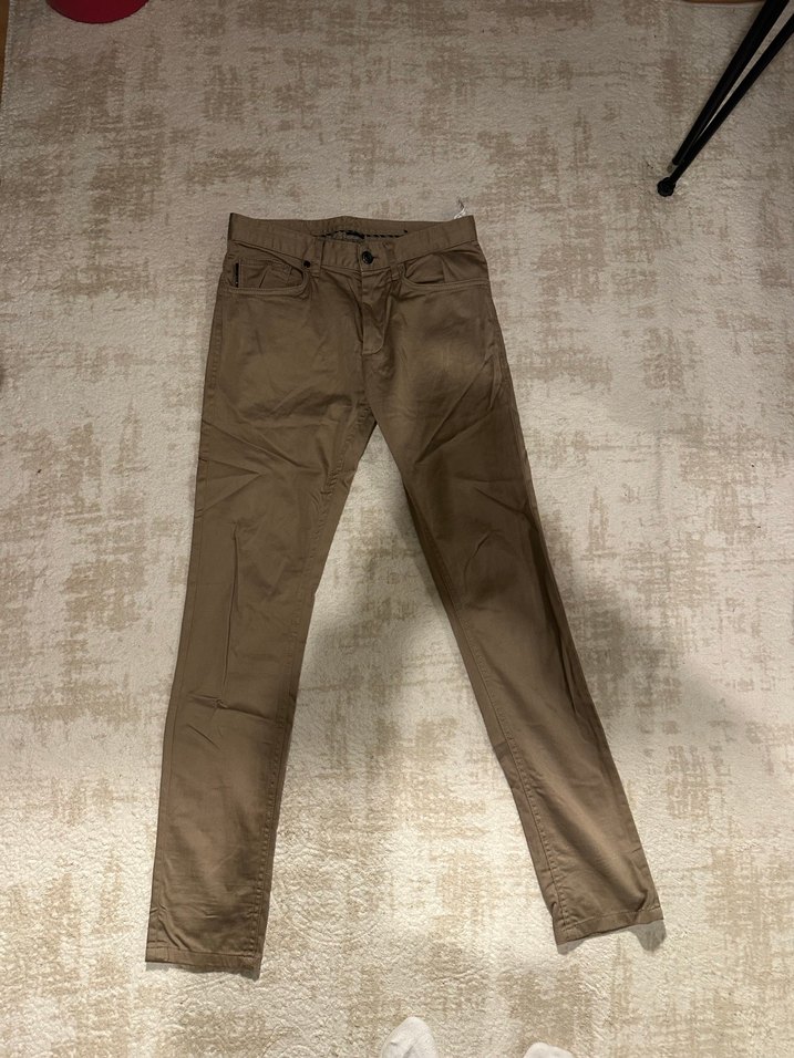 Erkek Bej Keten Kemerli Normal Paça Pantolon ZARA - Görsel 3