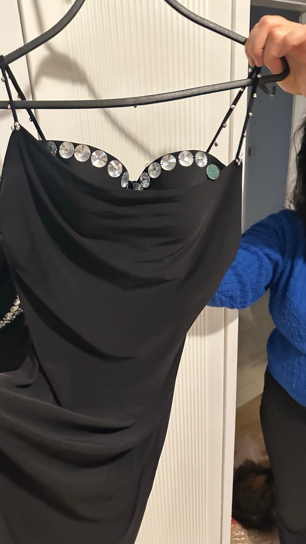 Drapeli Siyah Straplez Midi Abiye Elbise - Görsel 5