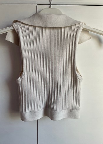 Fermuarlı triko askılı bluz crop - Görsel 3