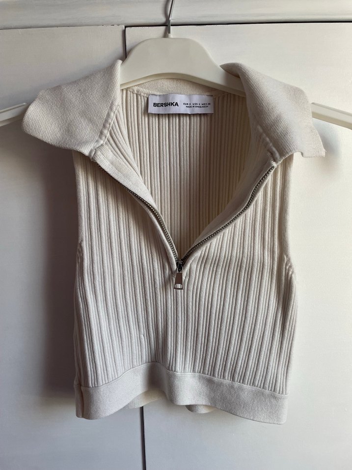 Fermuarlı triko askılı bluz crop - Görsel 2