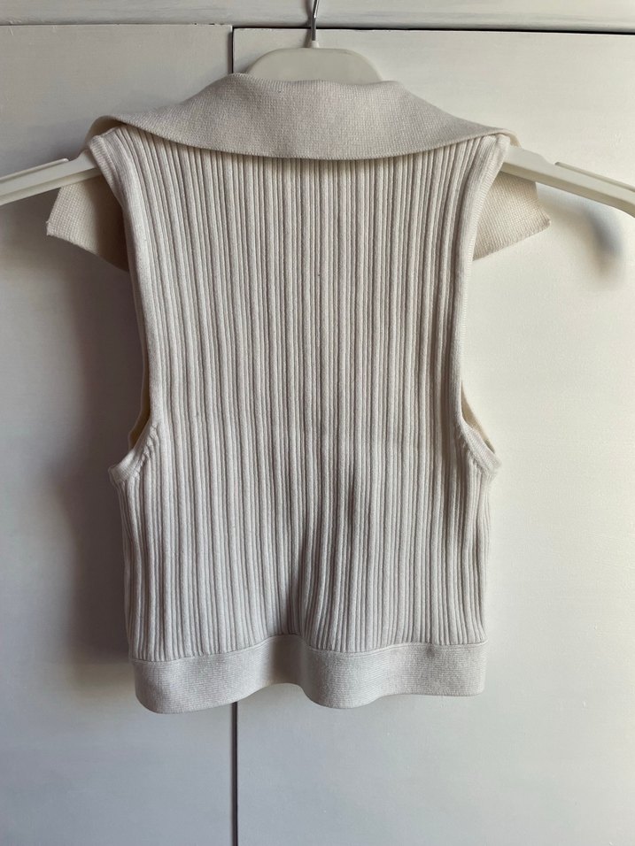 Fermuarlı triko askılı bluz crop - Görsel 3