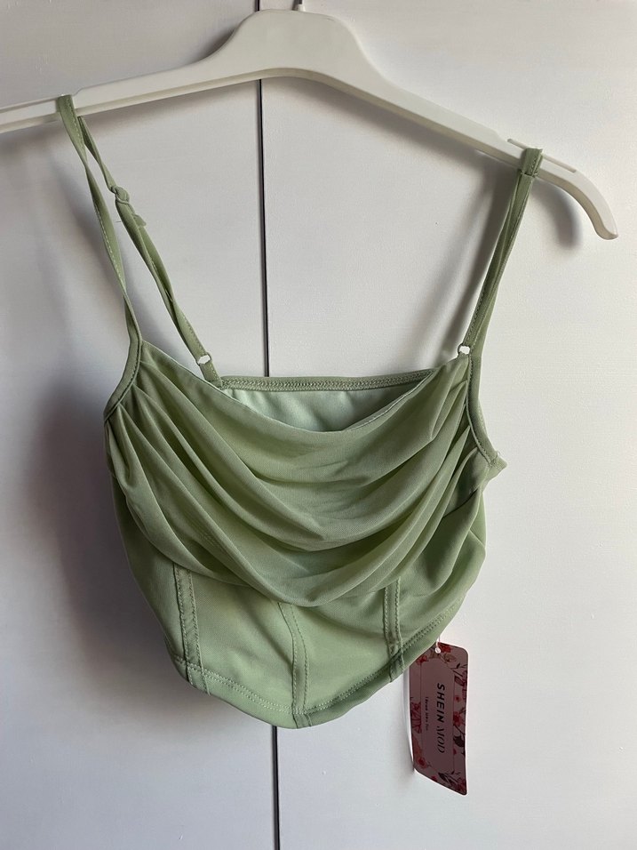 Mint Yeşili İnce Askılı Bustiyer crop - Görsel 3