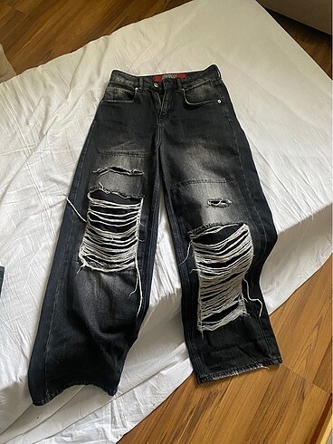 34 Beden siyah Renk vintage baggy kot pantolon