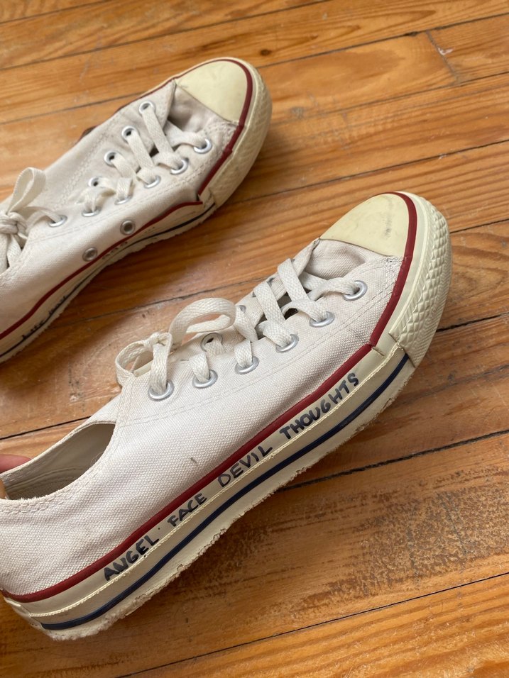 Beyaz converse  Vintage Kadın Spor Ayakkabı - Görsel 3