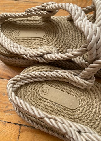 Bohem Tarz Gri Kadın Platform hasir Sandalet - Görsel 3