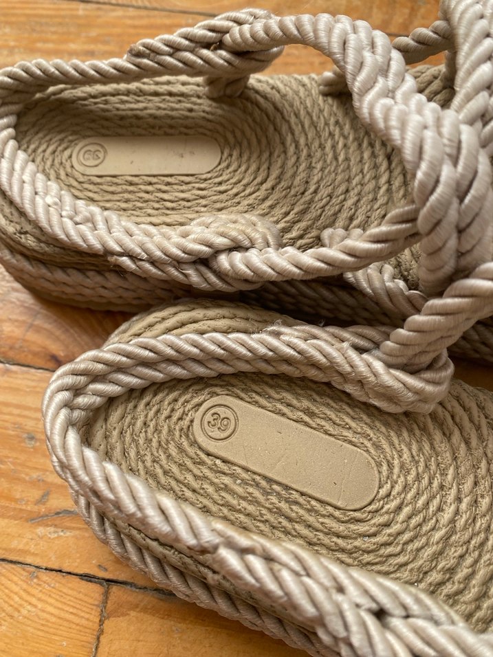 Bohem Tarz Gri Kadın Platform hasir Sandalet - Görsel 3