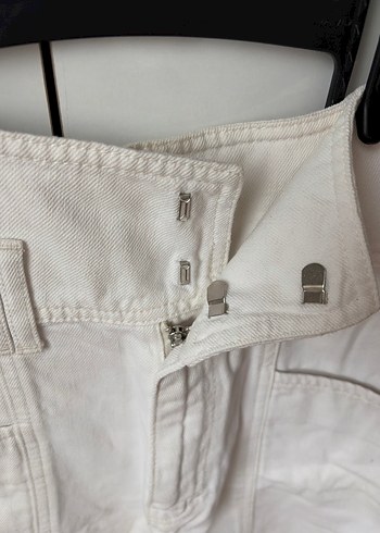 Beyaz Yüksek Bel Kadın baggy jorts - Görsel 5