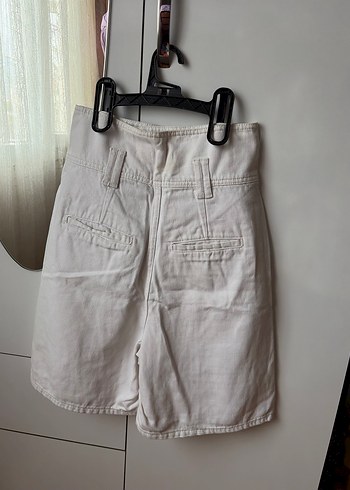 Beyaz Yüksek Bel Kadın baggy jorts - Görsel 2