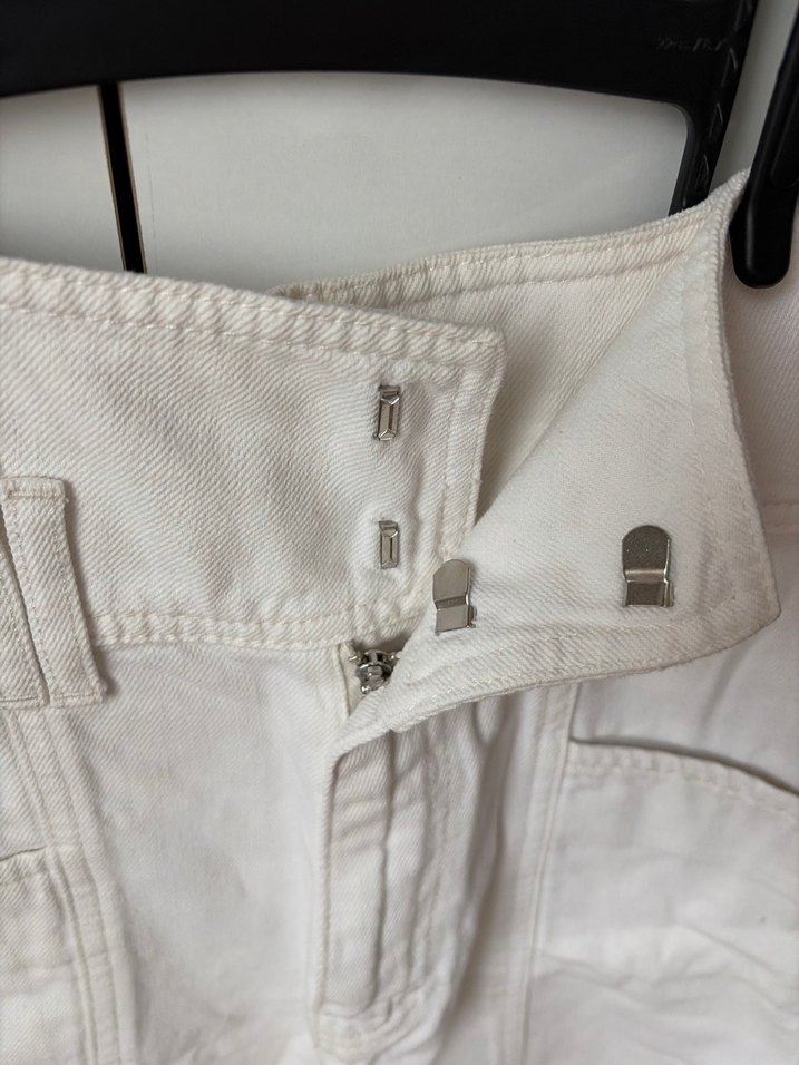 Beyaz Yüksek Bel Kadın baggy jorts - Görsel 5